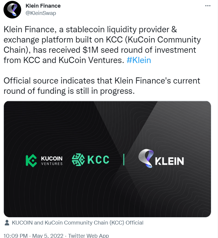 一个KCC生态上的稳定币交易平台——Klein Finance