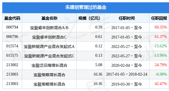 宝盈成长精选混合A基金经理变动：增聘朱建明为基金经理