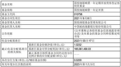 国投瑞银顺景一年定期开放债券型证券投资基金分红公告