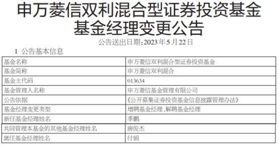 申万菱信双利混合增聘基金经理季鹏 付娟离任-基金频道-和讯网