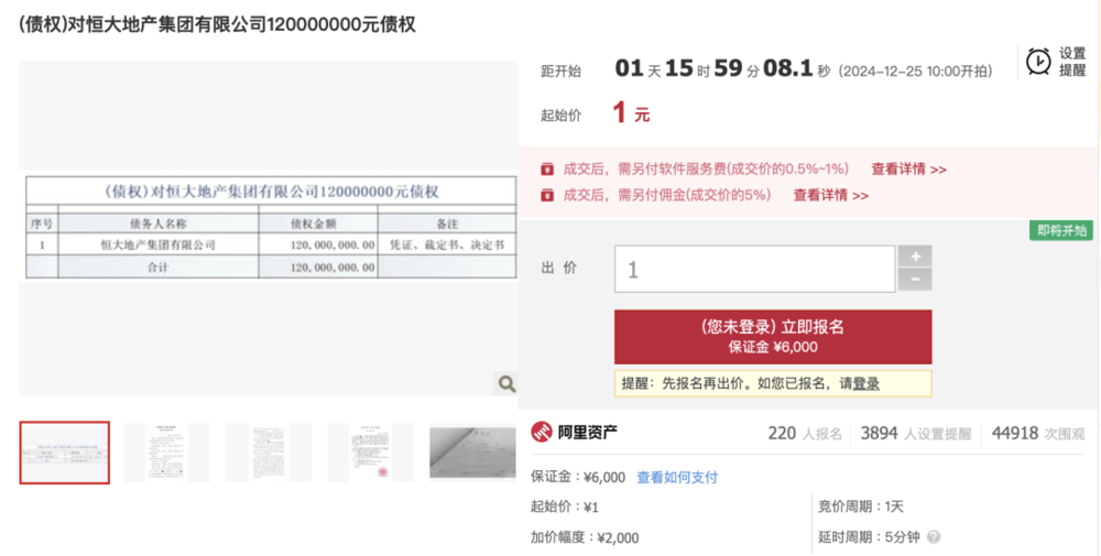 1元起拍<strong></p>
<p>中国央行副行长虚拟币</strong>，恒大地产集团1.2亿元债权拍卖参与者众多