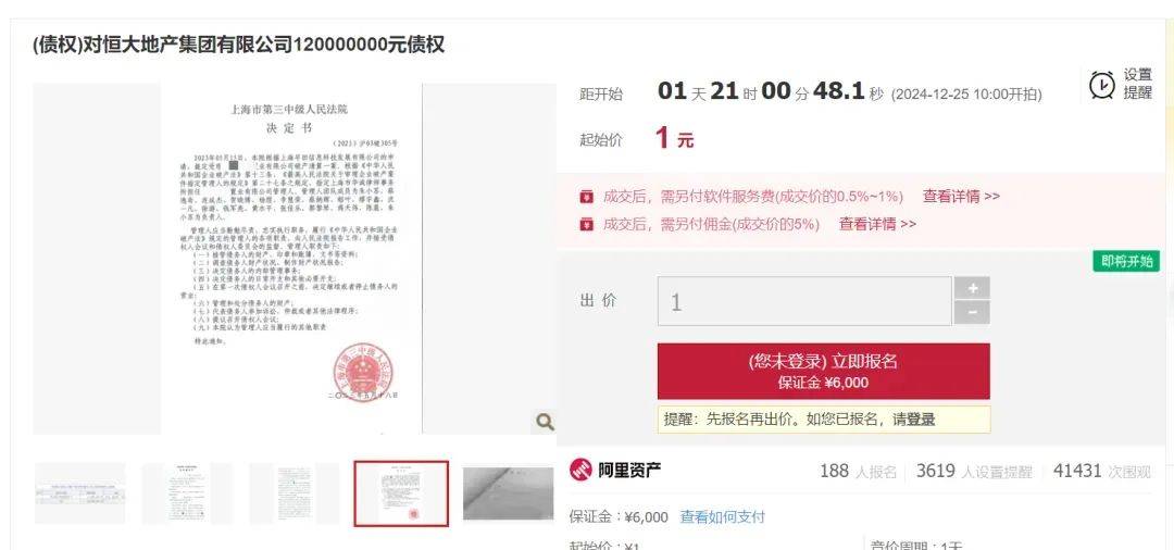1元起拍<strong></p>
<p>中国央行副行长虚拟币</strong>！恒大地产集团上亿债权将被拍卖