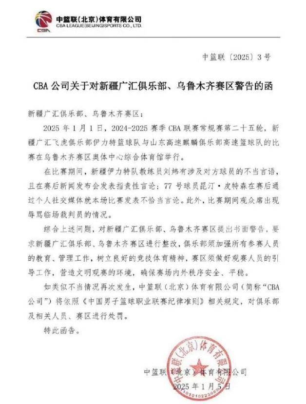 主教练和外援发表不当言论<strong></p>
<p>虚拟币流程</strong>，CBA官方发函警告新疆男篮