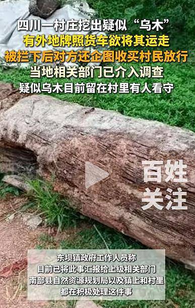 四川一村庄疑挖出珍贵乌木<strong></p>
<p>股票</strong>，有人想运走被拦下，当地回应
